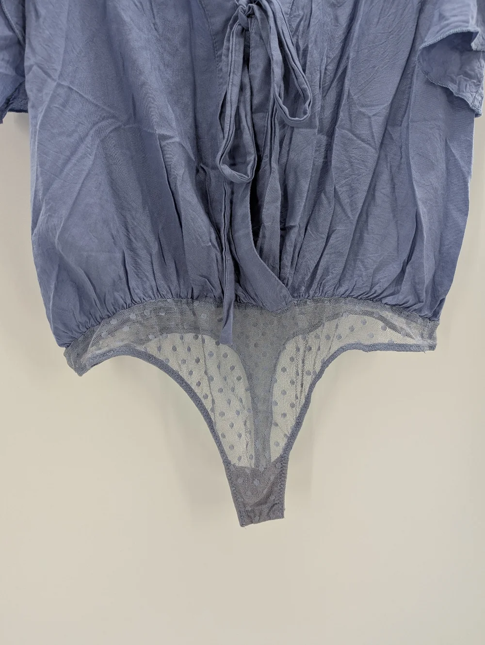Free People Intimately Bodysuit Boho Fairy Ruffle Sleeve Blue Tie Front Medium